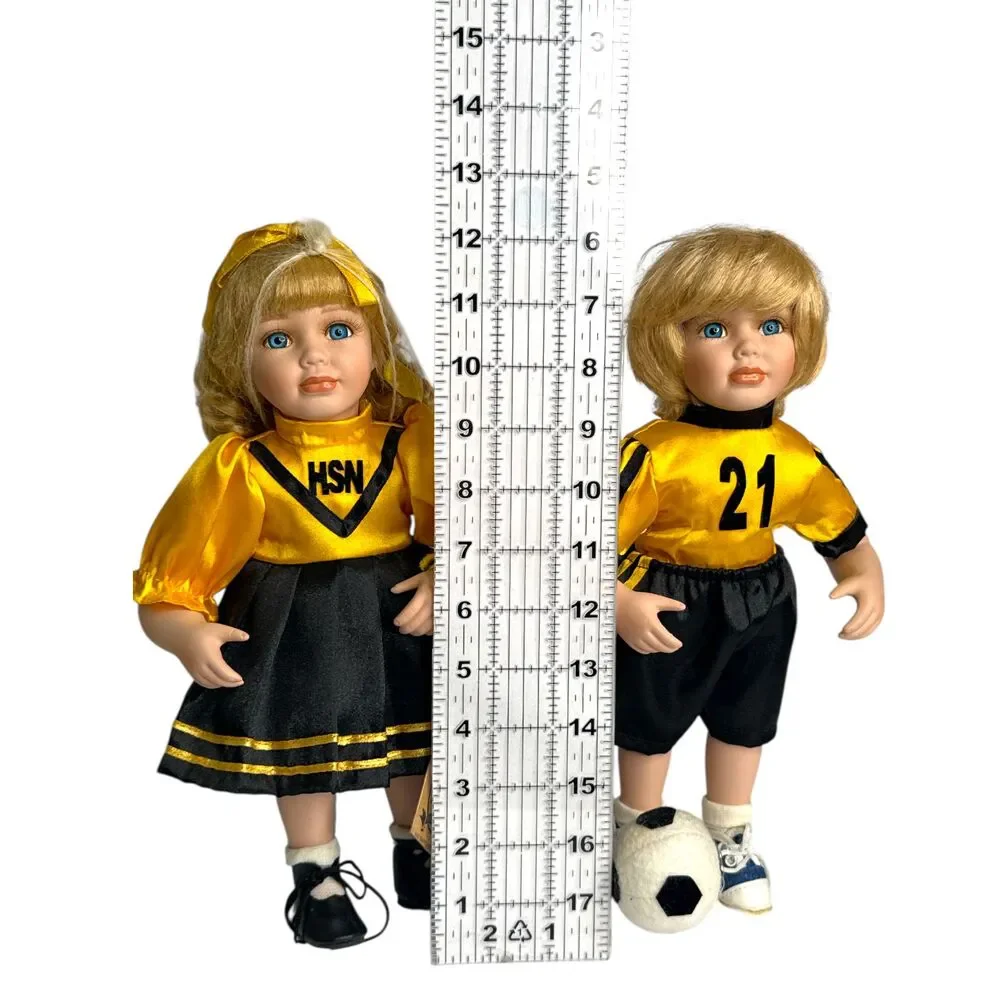 Vintage Tuss Dolls Cheerleader & Soccer Boy Set 1998 William Tung HSN